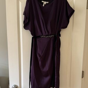 Max & Cleo Deep Purple Midi Dress with Jeweled Belt